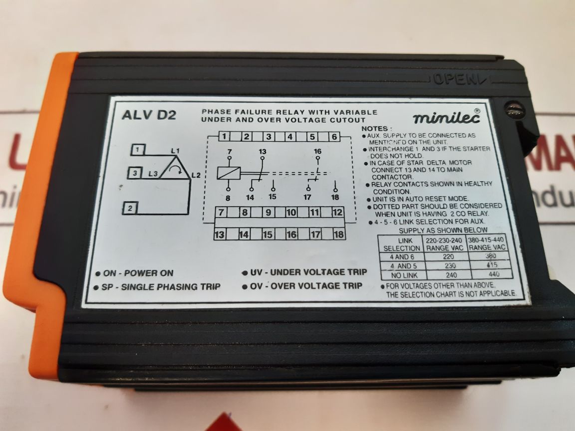 Minilec Phase Failure Relay With Variable Alv D2
