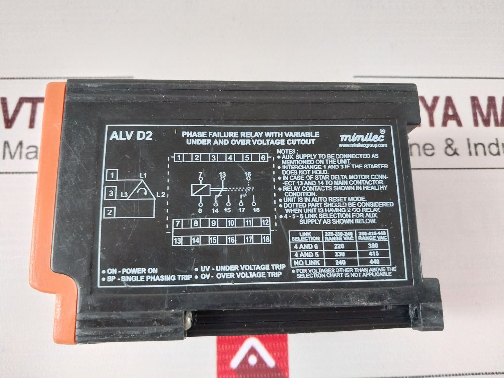 Minilec Alv D2 Phase Failure Relay With Variable 220-230-240 Vac