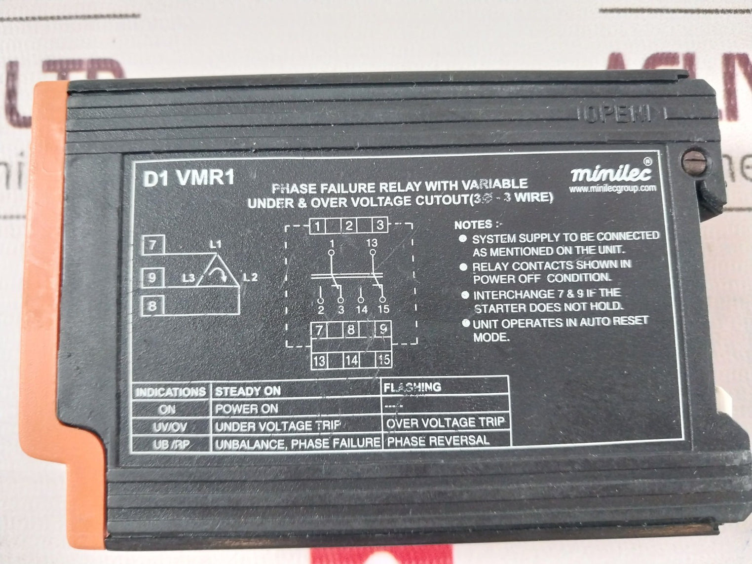 Minilec D1 Vmr1 Phase Failure Relay