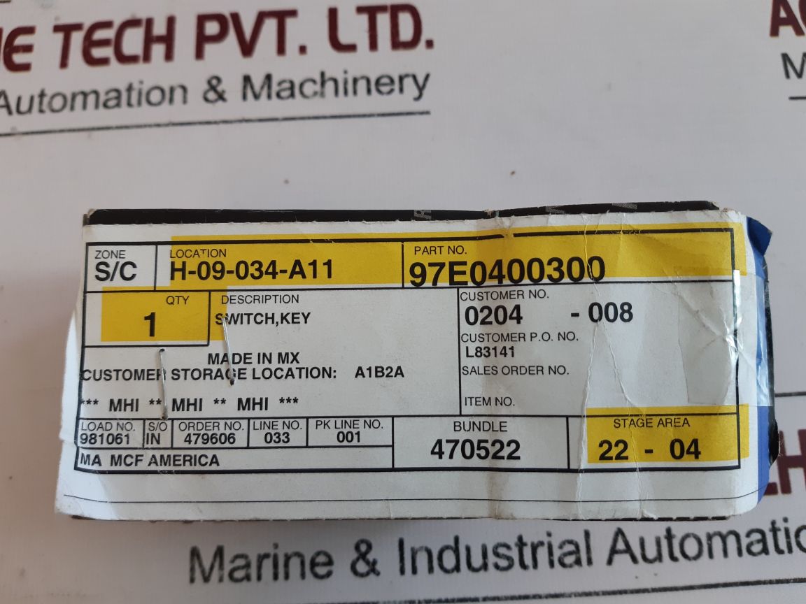 Mitsubishi 97E04-00300 Electrical Key Switch J1B1B