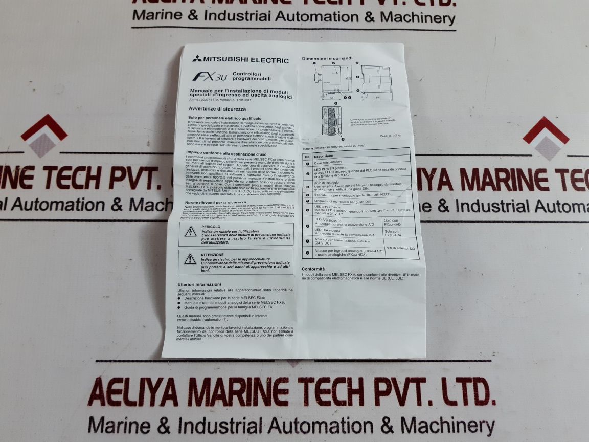 Mitsubishi Electric Fx3U-4Ad Programmable Controller