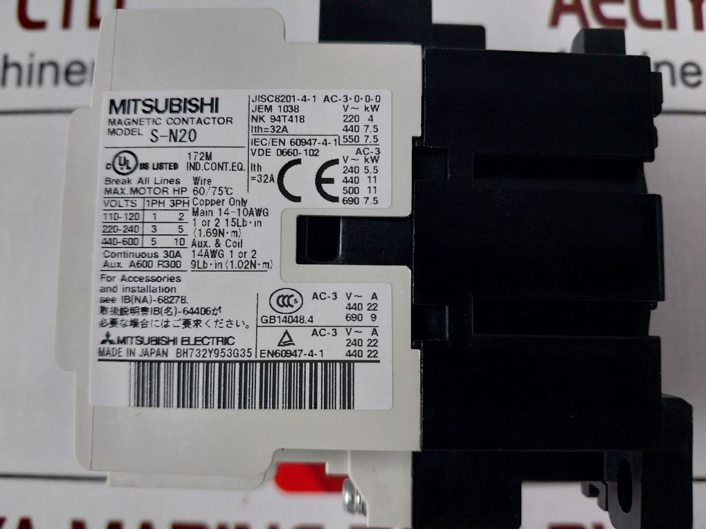 Mitsubishi Electric S-n20 Magnetic Contactor 30A 15.4S