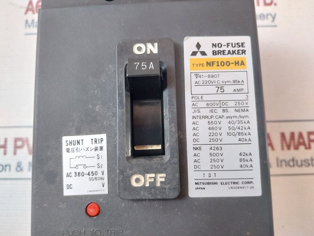 Mitsubishi Nf100-ha No-fuse Breaker 3P 75 Amp