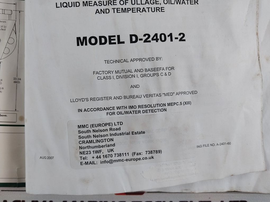 Mmc D-2401-2 Ullage/Interface Portable Gauge Tapes