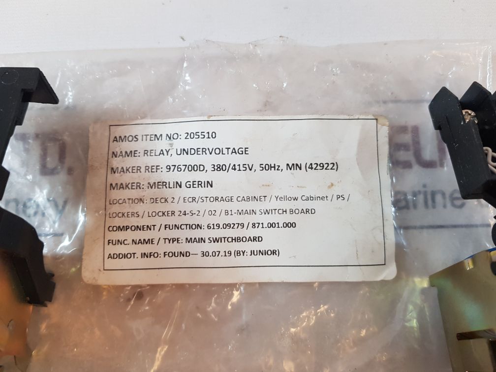 Merlin Gerin Mn Undervoltage Relay 976700D