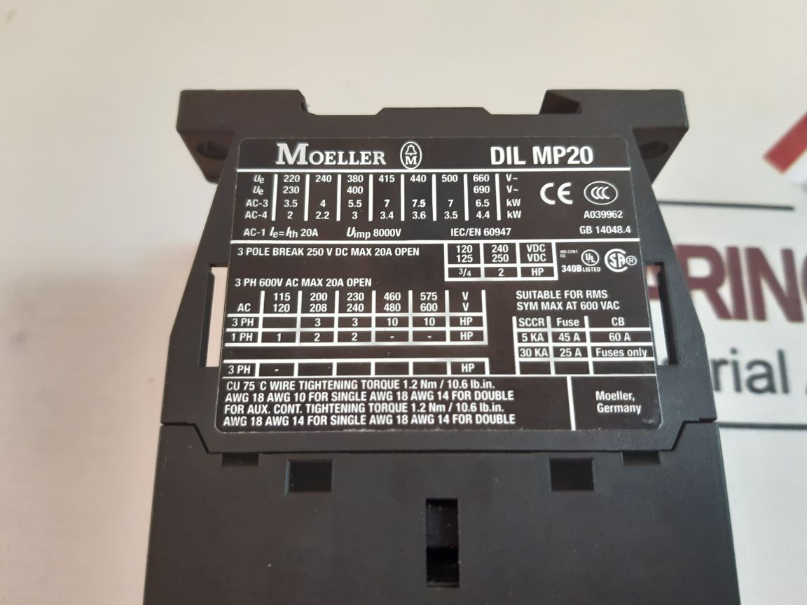 Moeller Dil M32-xhi22 Contactor With Auxiliary Block Dil Mp20