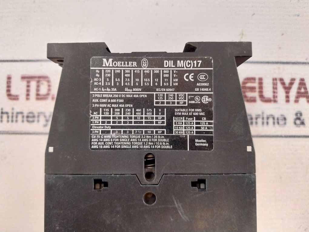 Moeller Dil M 17-10 Contactor 3 Pole 250V Dc