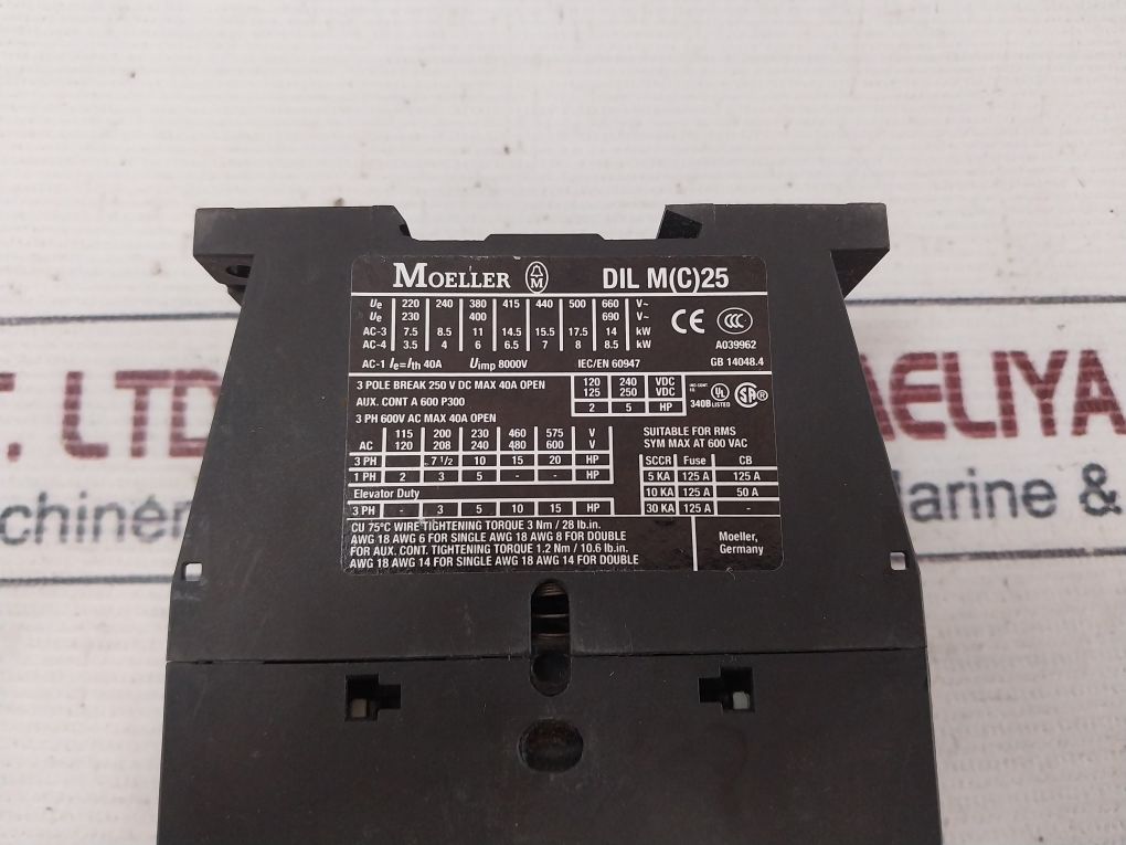 Moeller Dil M 25-10 Contactor 3 Pole Break 250 V Dc 600V Ac