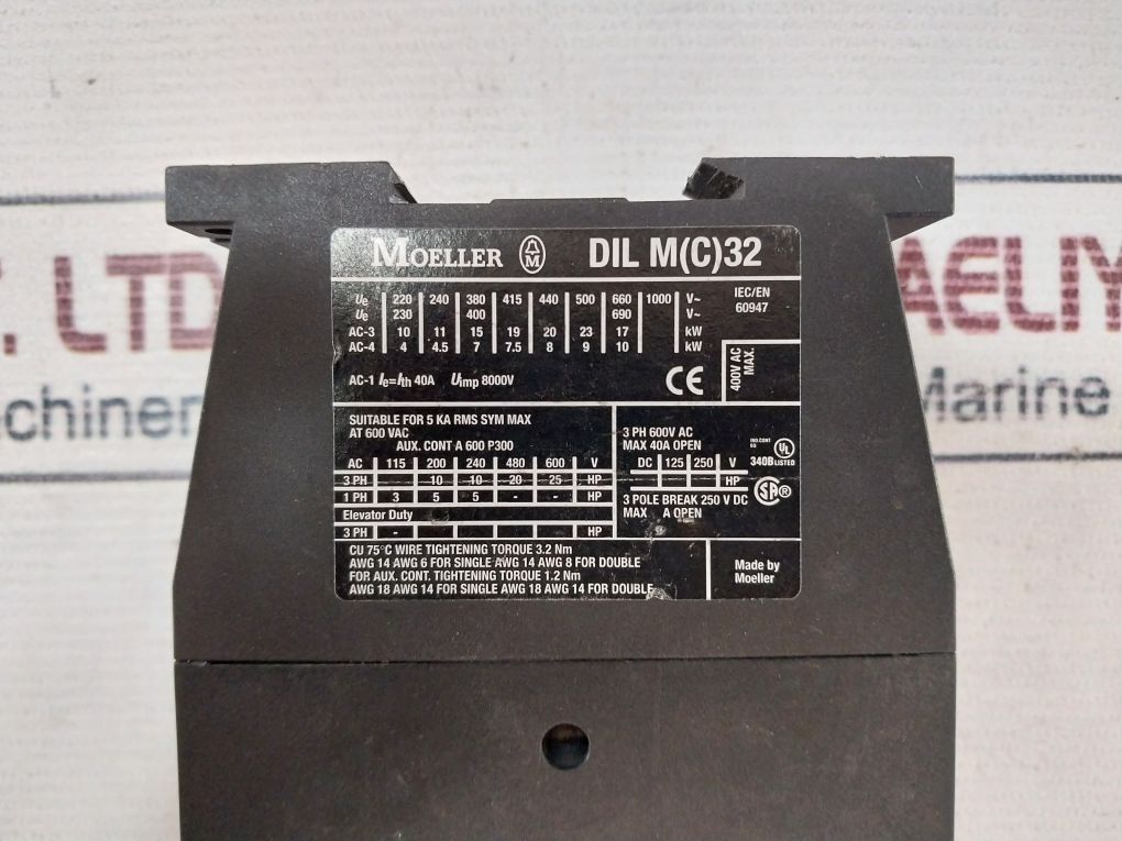 Moeller Dil M 32-10 3 Pole Contactor 600 Vac