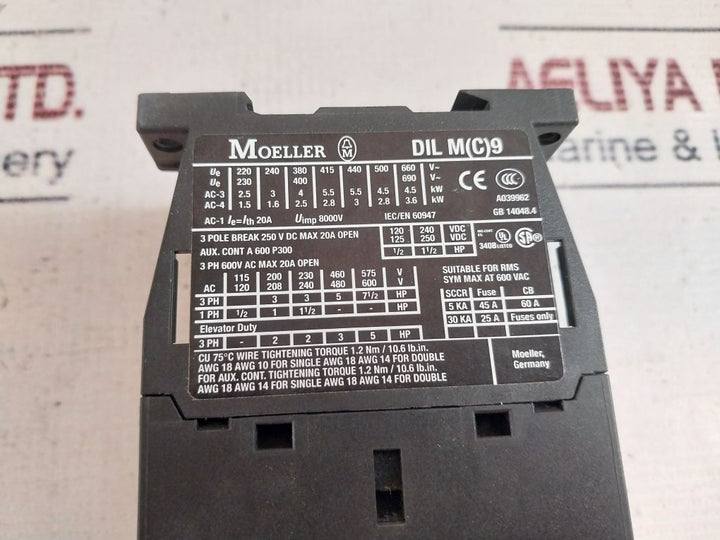Moeller Dil M 9-10 3 Pole Contactor 20A 240V 60Hz