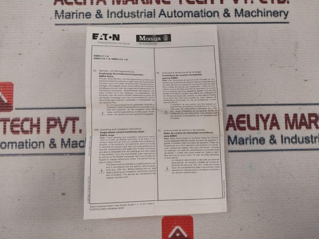 Moeller Emr4-i15-1-a Current Monitoring Relay 50/60 Hz