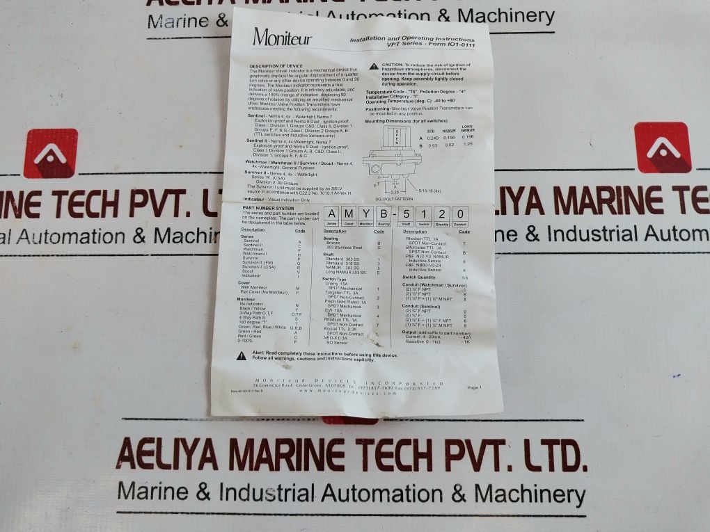 Moniteur Amyb-5120 Mechanical Switch Spdt 15A 125/250Vac