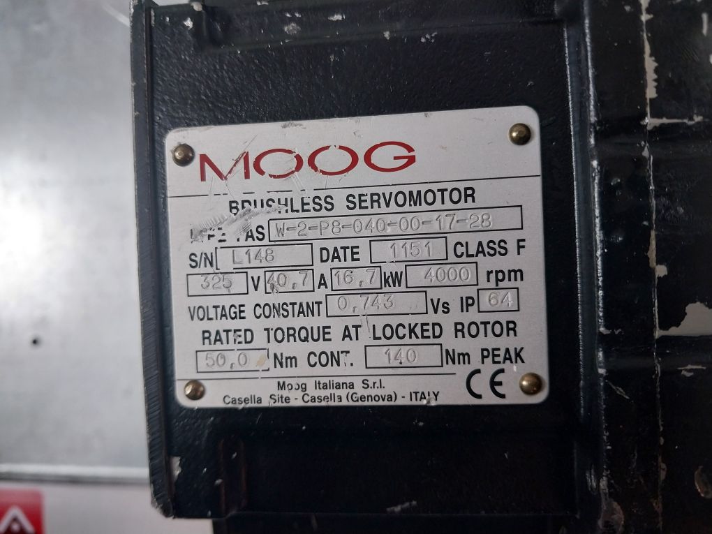 Moog Fas W-2-p8-040-00-17-28 Brushless Servomotor 16,7 Kw 4000 Rpm