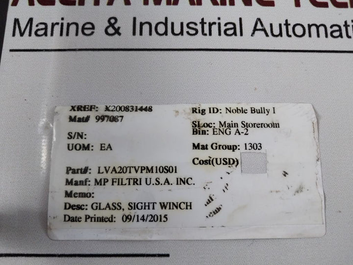 Mp Filtri Lva20Tvpm10S01 Sight Winch Glass