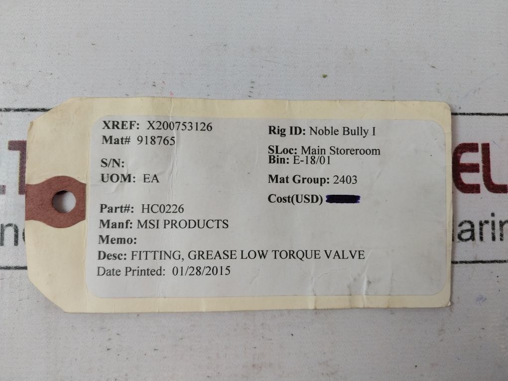 Msi Hc0226 Grease Low Torque Valve Fitting Fh54