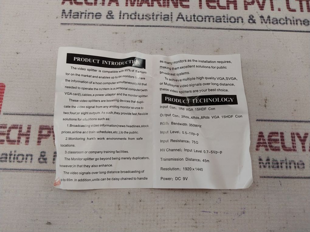 Mt-viki Mt-3502 2 Port Powered Vga Splitter Hr-789