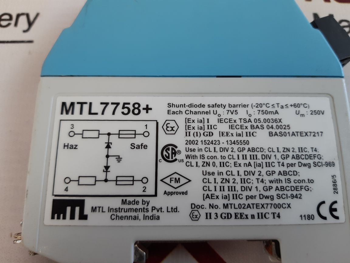 Mtl Instruments Mtl7758+ Shunt-diode Safety Barrier