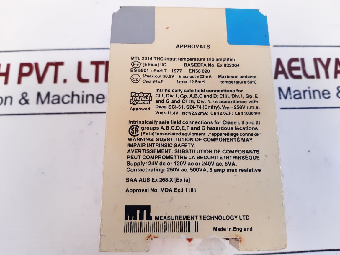 Measurement Technology Mtl 2314A Thc-input Temperature Trip Amplifier