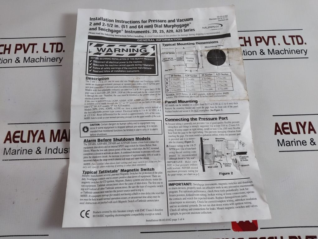 Murphy 05706472 A20Pg-os-400 Pressure Gauge 0-400 Psi