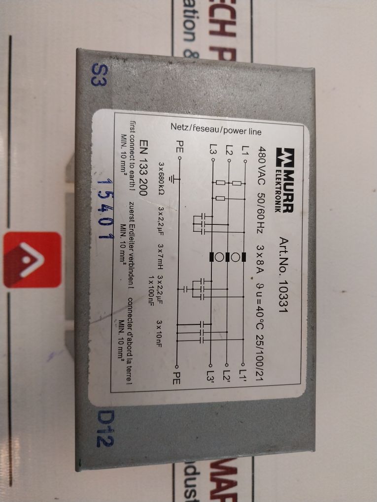 Murr Elektronik 10331 Power Line Filter 480V Ac