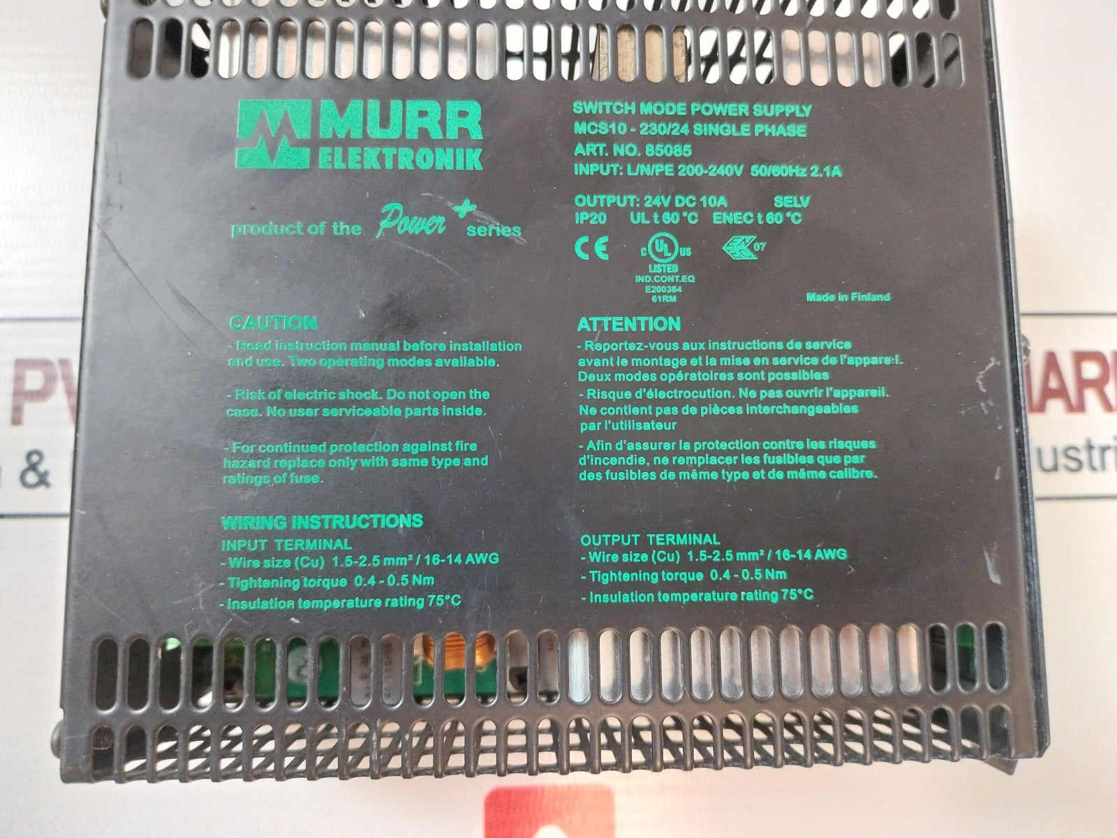 Murr Elektronik Mcs10-230/24 Single Phase Switch Mode Power Supply Ip 20