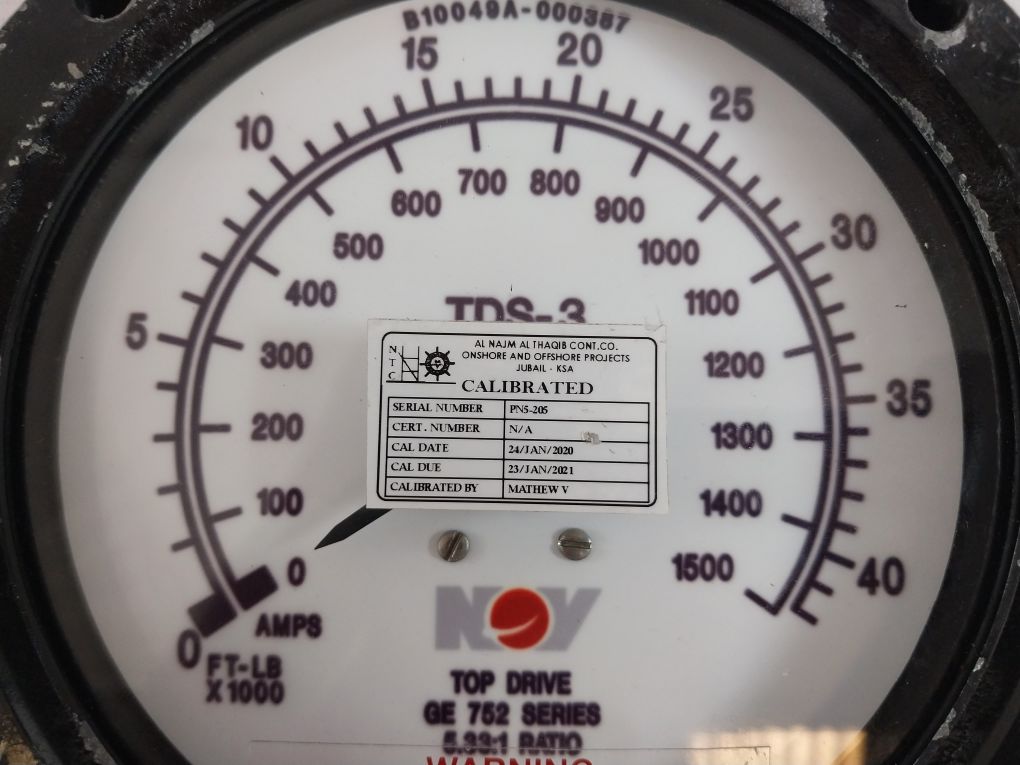 National Oilwell Varco Ge 752 Series Tds-3 Top Drive Gauge