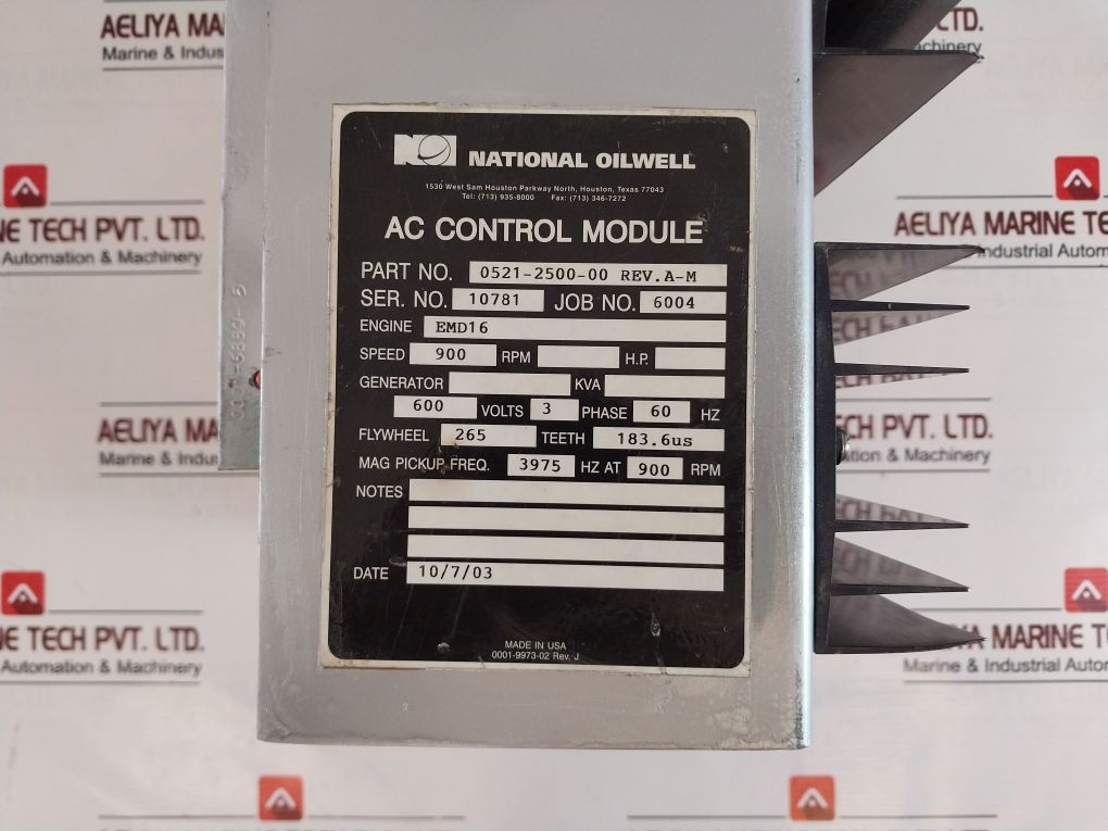 National Oilwell Varco 0521-2500-00 Ac Control Module 60Hz