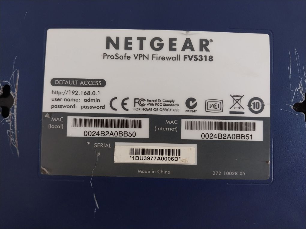 Netgear Fvs318 Prosafe Vpn Firewall 8-port 272-10028-05