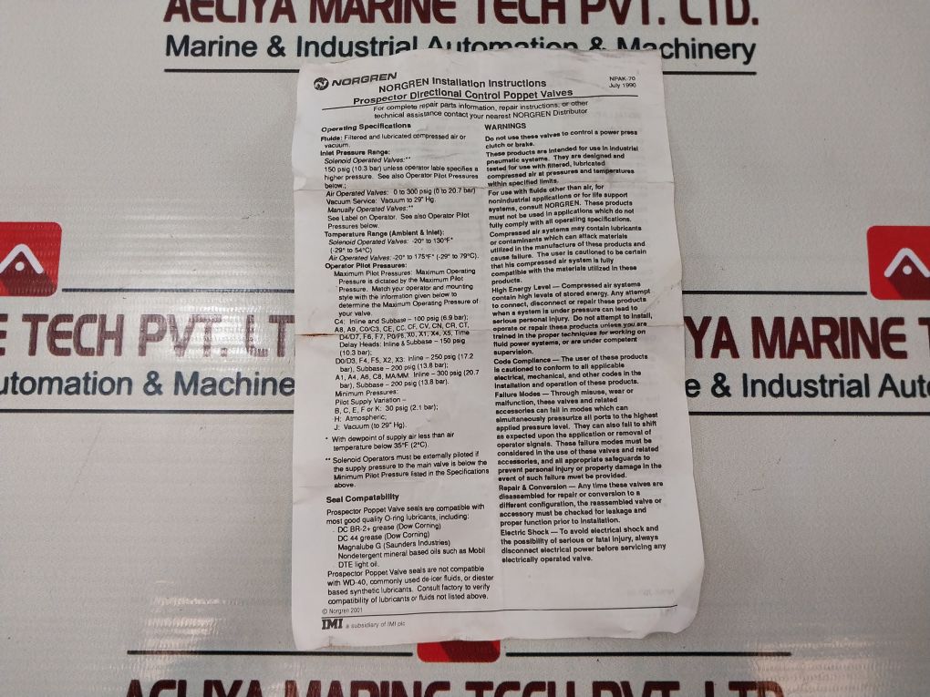 Norgren D1012H-03-a1 Prospector Poppet Valves