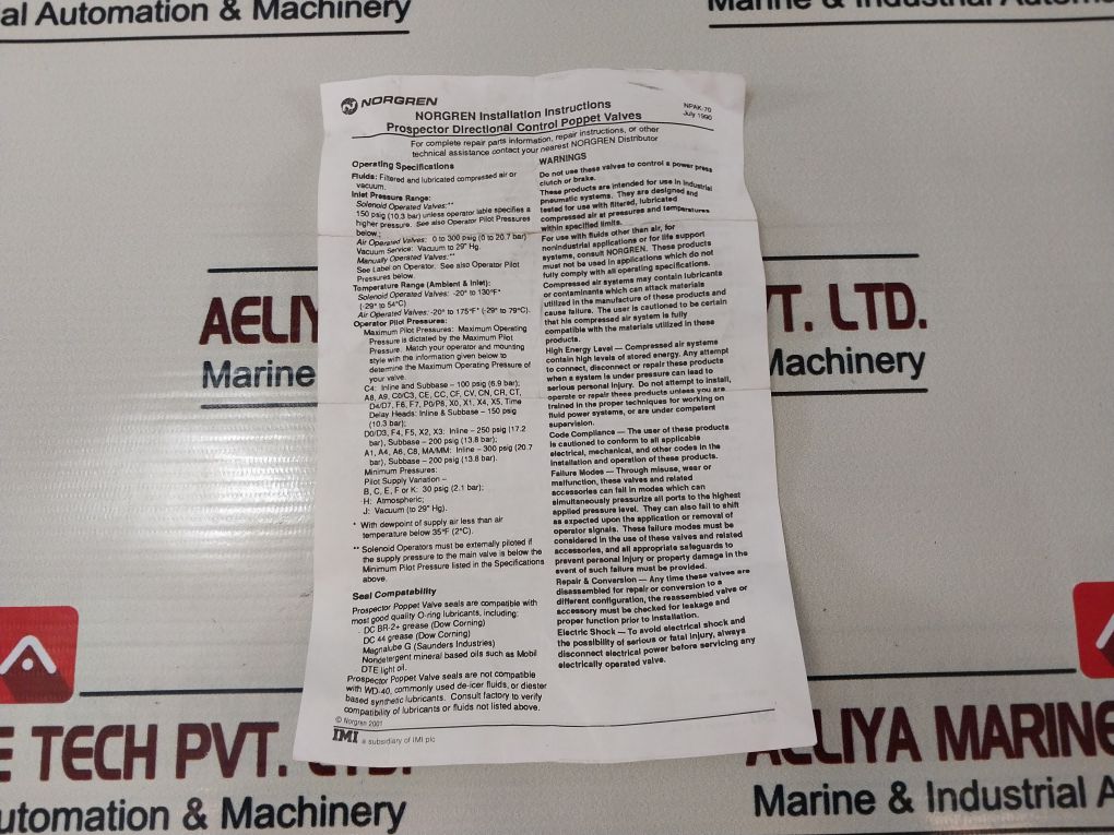 Norgren D1012H-03-a1 Prospector Poppet Valves