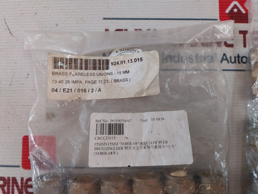 Lot of 9x Norika En1254-2 Brass Flareless Unions-15 Mm