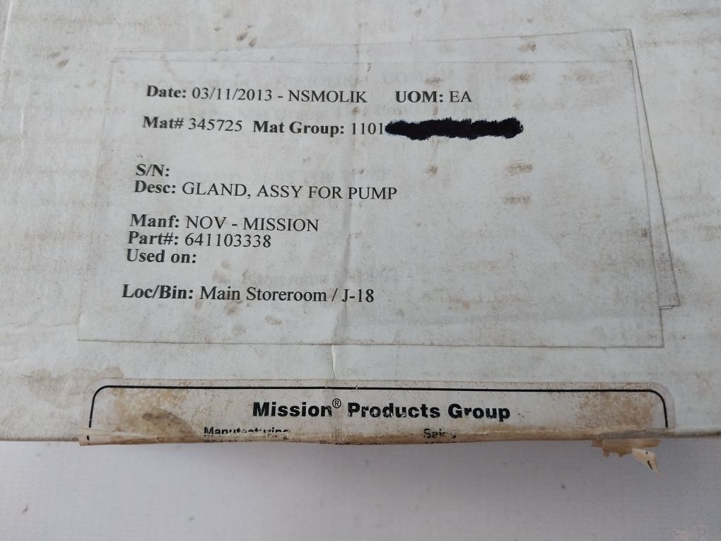 Nov-mission 20622A Gland Assembly For Pump 641103338 Rev.:B
