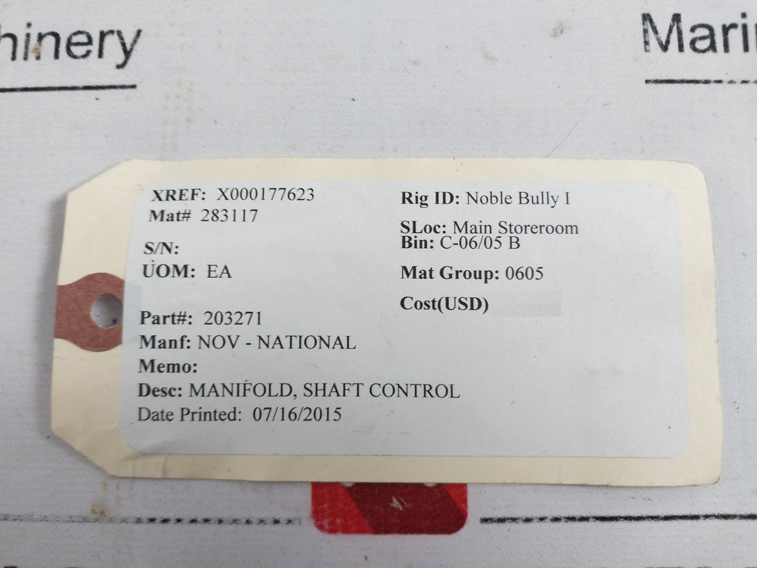 Nov 203271 Shaft Control Manifold