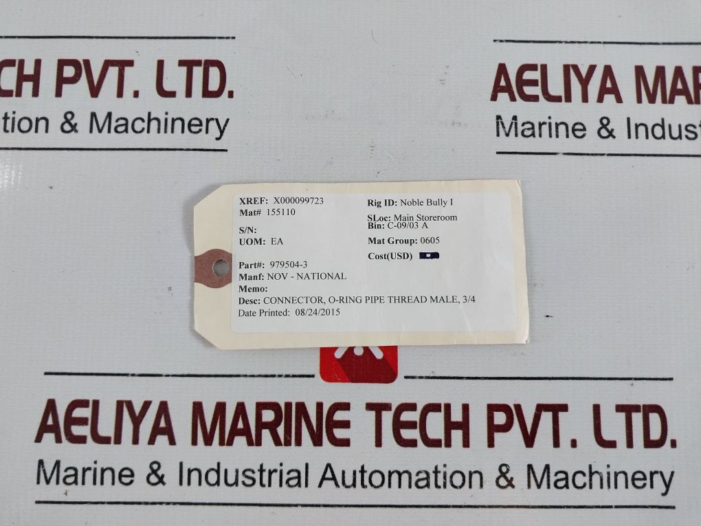 Lot Of 6X Nov 979504-3 Connector With O-ring Pipe Thread Male