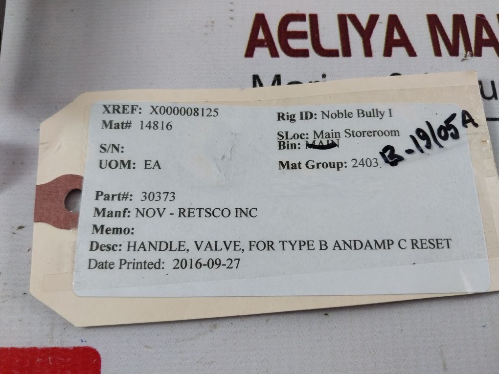 Nov H30373 Rev. A Handle Valve