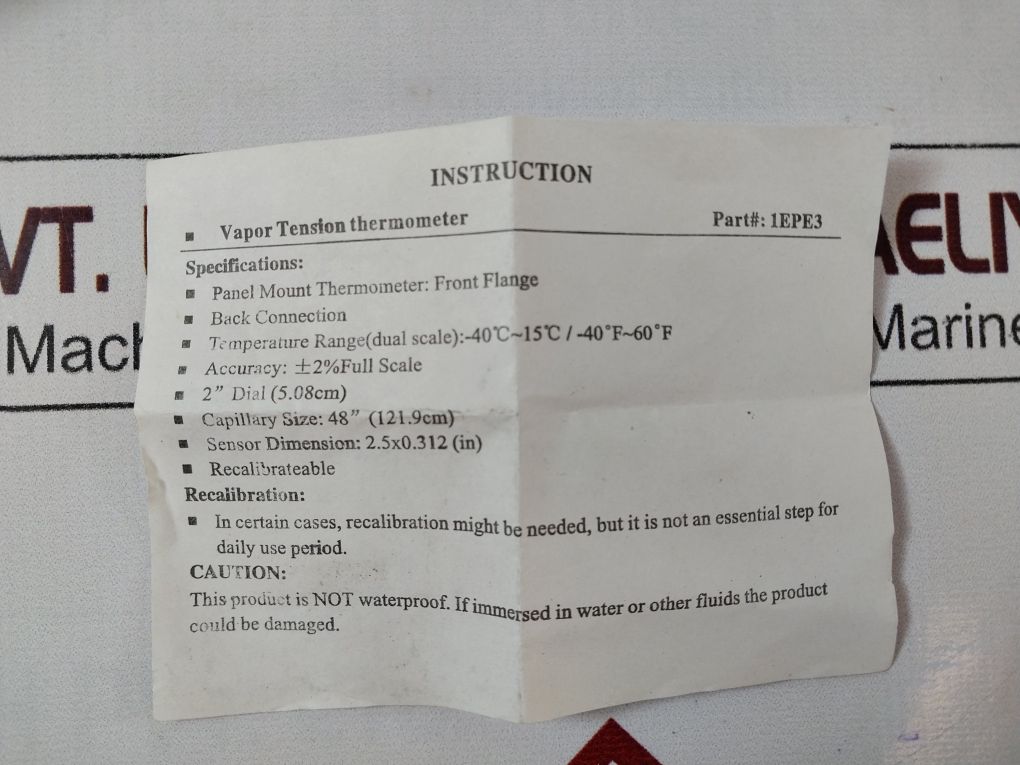 Nsf 1Epe3 Analog Panel Mount Thermometer 40°F~60°F