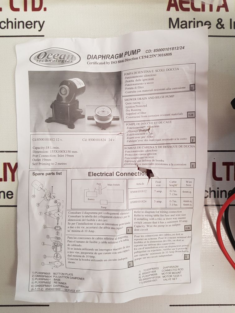 Ocean 85101812 Diaphragm Bilge Pump