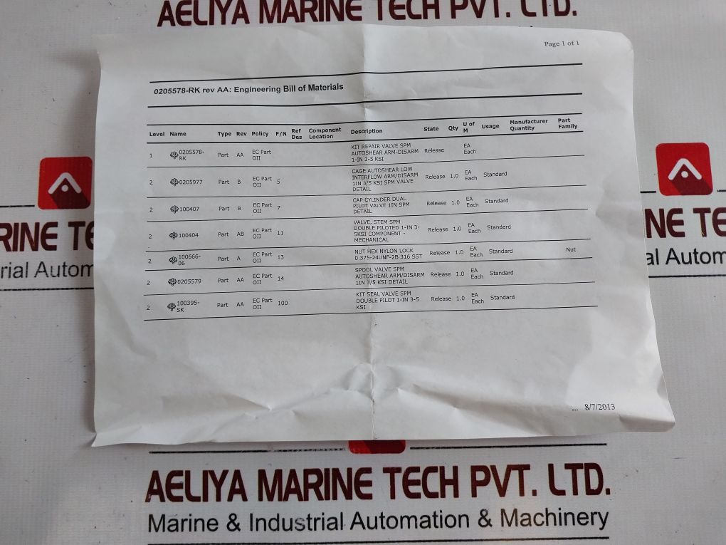 Oceaneering 0205578Rk Valve Repair Kit