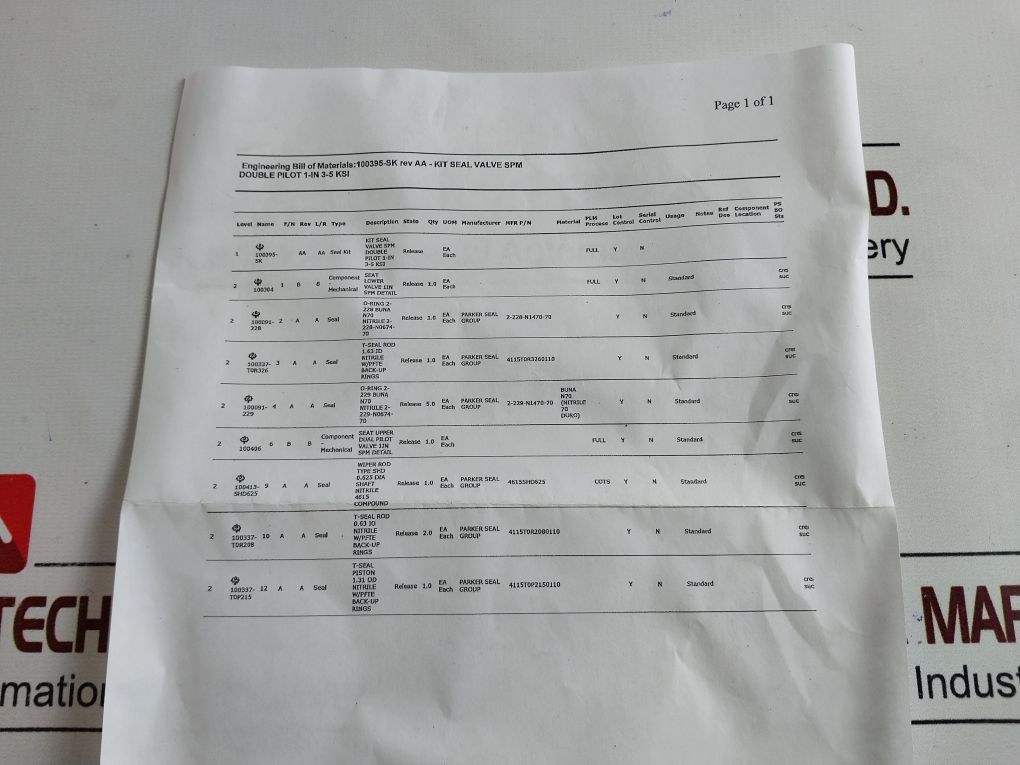 Oceaneering 0205578Rk Valve Repair Kit