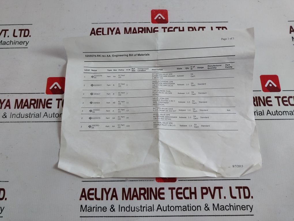 Oceaneering 0205578Rk Valve Repair Kit 