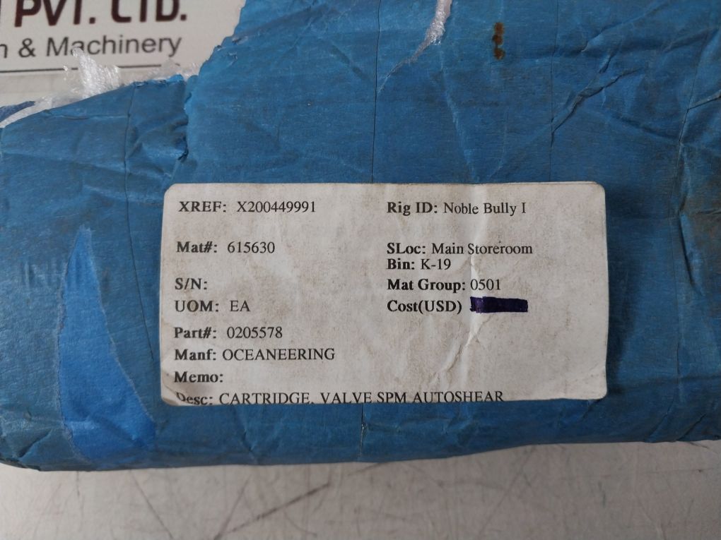 Oceaneering 0205977-b Cartridge Valve 100409C 0205578