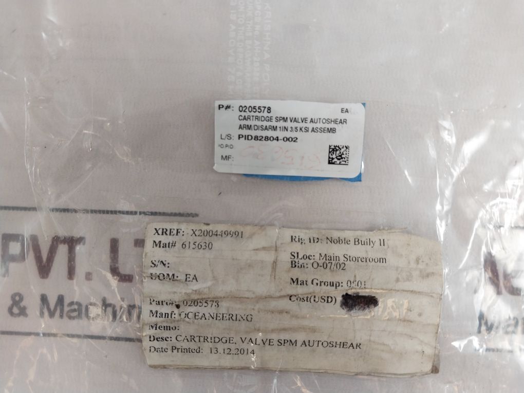 Oceaneering 0205977-b Cartridge Valve 0205578