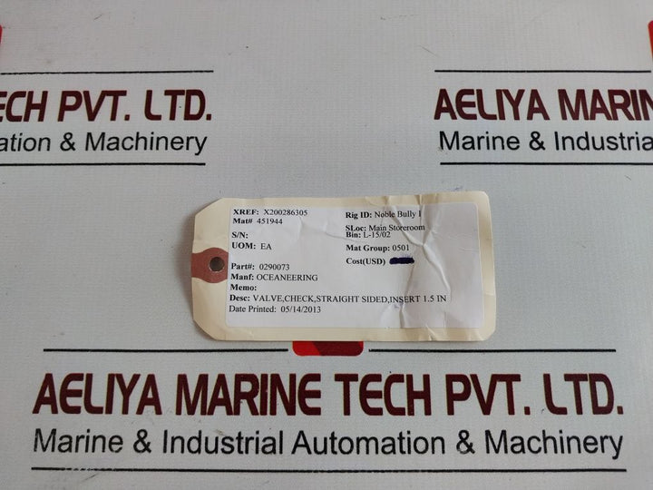 Oceaneering 0290073 Check Valve Sijss