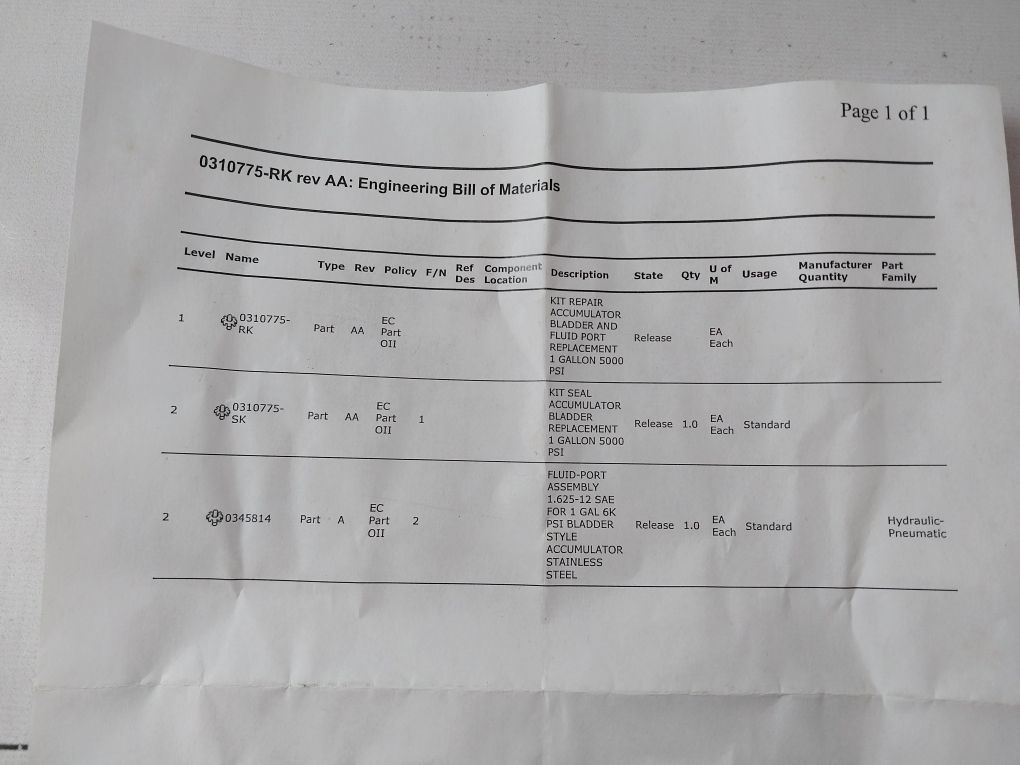 Oceaneering 0310775-rk Repair Kit