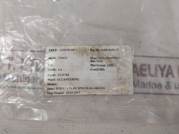 Oceaneering 0329799-ac Body Valve