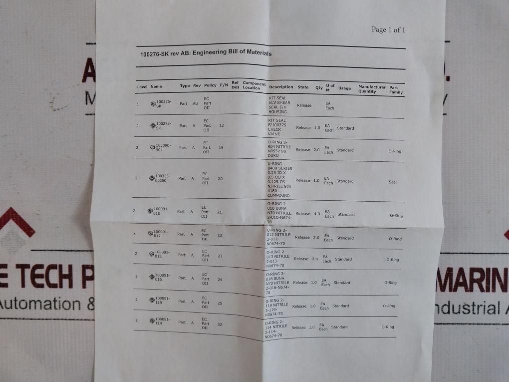 Oceaneering 100276-rk Seal Kit
