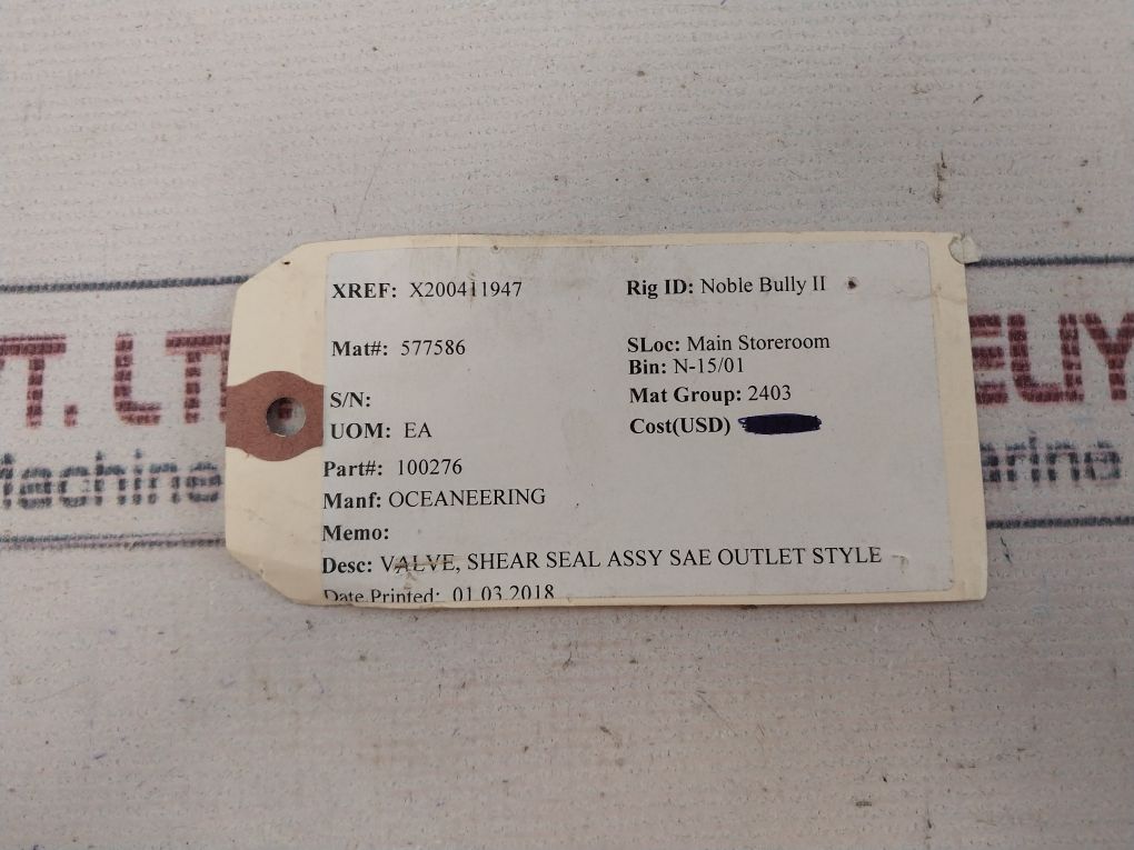 Oceaneering 100276 Shear Seal Valve Rev.F