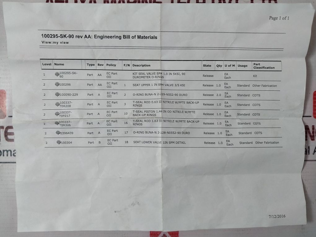 Oceaneering 100295-sk-90 Valve Seal Kit