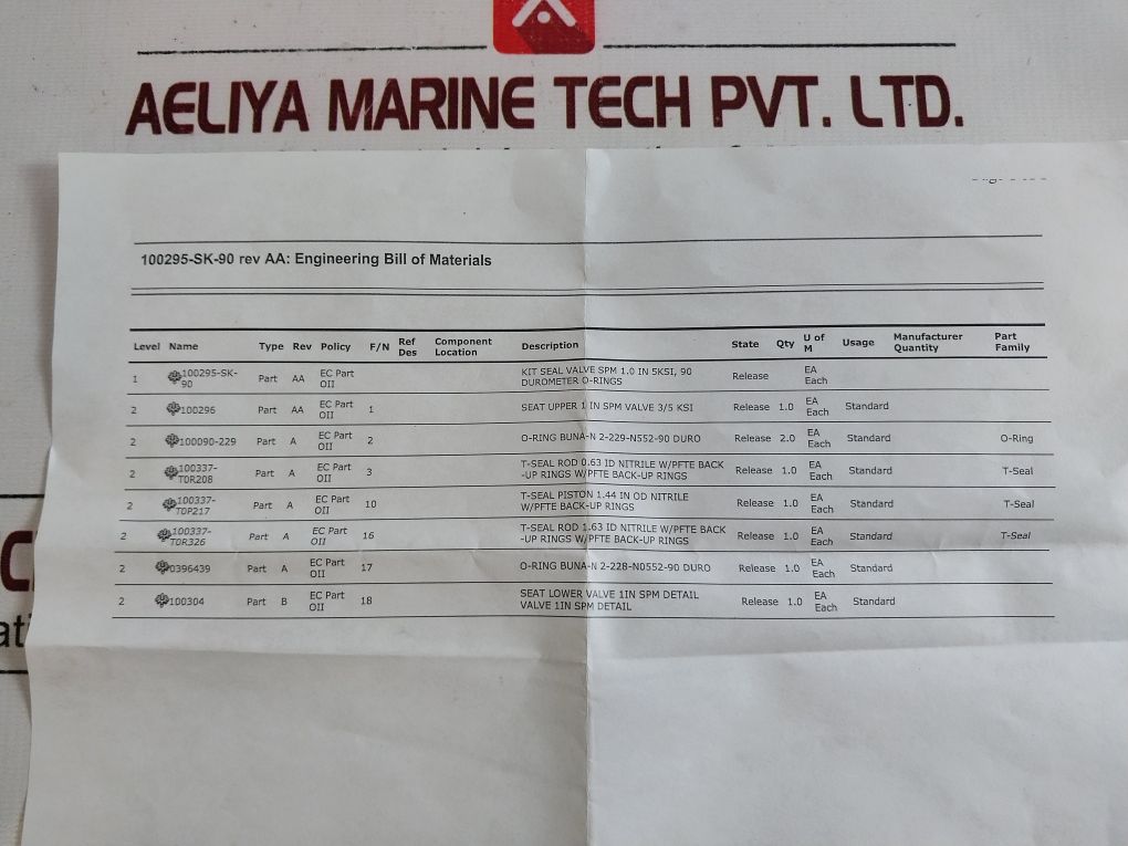 Oceaneering 100295-sk-90 Valve Seal Kit