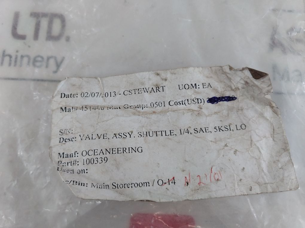 Oceaneering 100339 Rev E Shuttle Valve